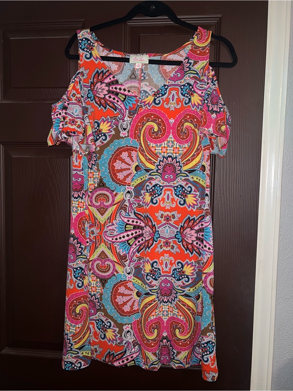 Vibrant Orange Paisley Cold-Shoulder Mini Dress